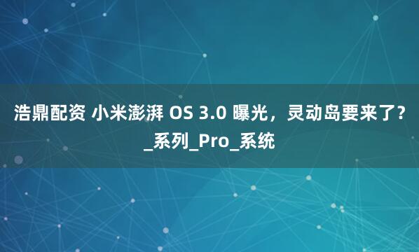 浩鼎配资 小米澎湃 OS 3.0 曝光，灵动岛要来了？_系列_Pro_系统